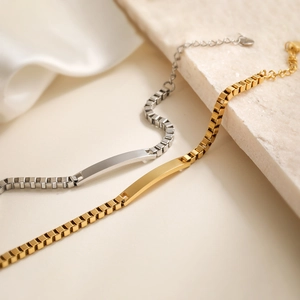 Minimalist 18K gold and silver plated geometric box chain bracelet for women