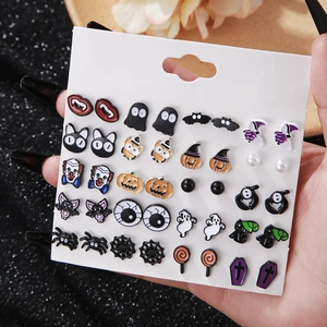 Halloween Stud Earrings Assorted Alloy Enamel Pumpkin Ghost Spider Bat Funny Cartoon Jewelry For Women Stainless Steel Post