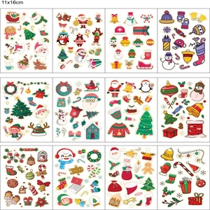 Christmas stickers set with Santa, Reindeer and Snowman patterns, 11x16cm sheet size