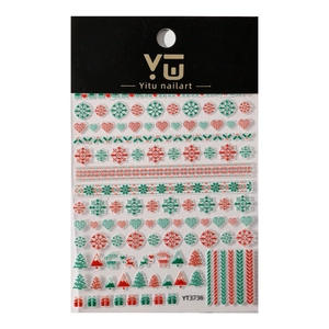 3D embossed Christmas nail stickers with snowflakes, reindeer and heart patterns on YT3736