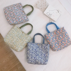 Floral Cotton Lunch Bag Insulated Handheld Tote Women Picnic Breakfast Portable Oxford Cloth Aluminum Foil Lining