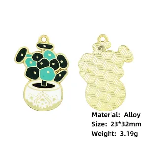 Detailed front and back view of 23x32mm cactus enamel alloy pendant for DIY jewelry making
