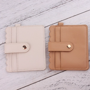 Litchi pattern leather card wallets with wave edges and gold snap button in two colors