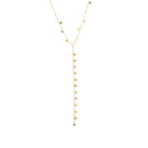 Elegant 18k gold plated stainless steel Y-shaped necklace with round disc charms