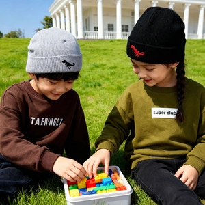 Kids Knitted Beanie Hat Winter Warm Acrylic Cap With Dinosaur Embroidery Windproof For Boys Girls Toddlers