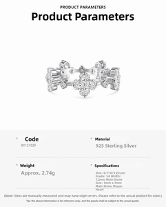 Detail view of S925 sterling silver ring with clover design and heart-cut zircon stones