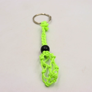 Adjustable fluorescent green woven mesh pendant necklace with black bead and metal ring