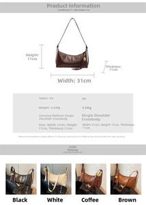Detailed size guide and color options for the crescent moon crossbody shoulder bag