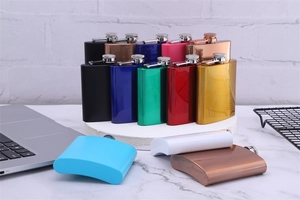 Detailed collection of 6oz 8oz stainless steel hip flasks in various vibrant colors