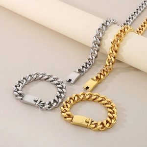 Collana E Bracciale A Catena Cubana Hip Hop Acciaio Inossidabile Lucido Punk Gioielli Esagerati Unisex