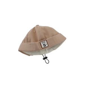 Cappello docker kaki in tela per bambini con etichetta S e cordino regolabile