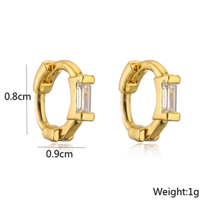 Detailed view of 18K gold cross earrings with zircon crystals and dimensions 0.8x0.9cm