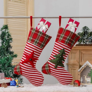 Knitted Christmas Stocking Gift Bag Plaid Striped Star Tree Hanging Pendant Festive Holiday Home Party Decoration
