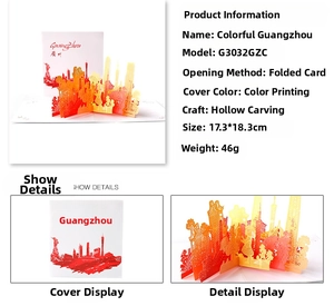 Detailed 3D pop-up card featuring Guangzhou landmarks with hollow carving and vibrant colors