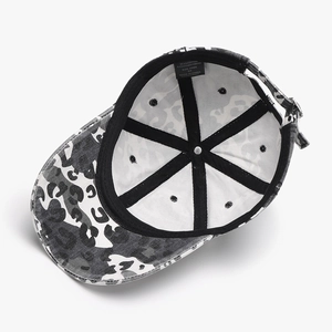 Camouflage colorblock baseball cap with leopard print interior and adjustable metal buckle