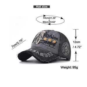 Detailed size parameters of washed gray cotton baseball cap with Jamont embroidery