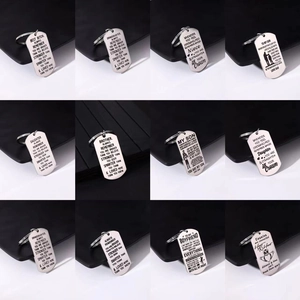 Engraved stainless steel dog tag keychains with motivational quotes for family and friends