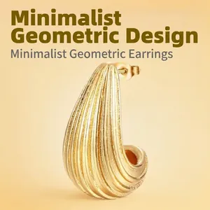 Geometric Hoop Earrings Titanium Steel 18K Gold Plated Vintage Bohemian Textured C Shape Studs For Women
