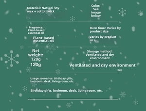 Specifications for scented candles made of natural soy wax and plant essential oils