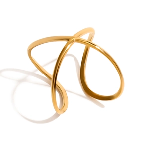 Minimalist adjustable open ring with 18k gold plated stainless steel crisscross design