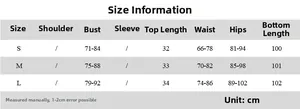 Detailed size chart for mesh skirt set including bust, waist, and hips measurements