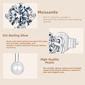 Close-up of S925 sterling silver hallmark on pearl and moissanite stud earring detail