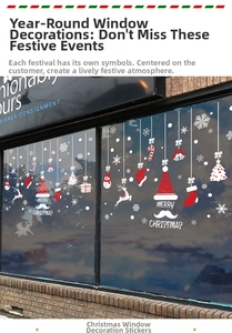 Détails des stickers de Noël Merry Christmas avec flocons et rennes sur vitrine
