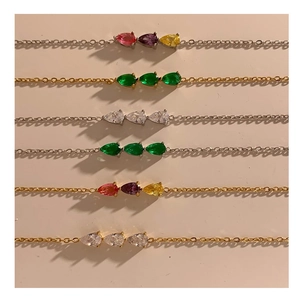 Bracelets élégants en acier inoxydable avec pierres de zircon colorées taille poire