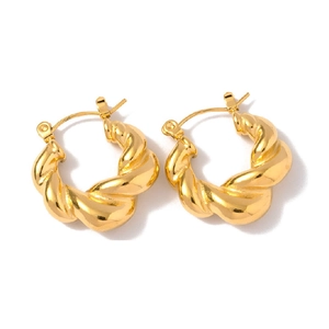 Classic 18K gold plated stainless steel croissant hoop earrings with twisted design