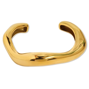 Minimalist irregular gold wave cuff bracelet with polished geometric streamline design