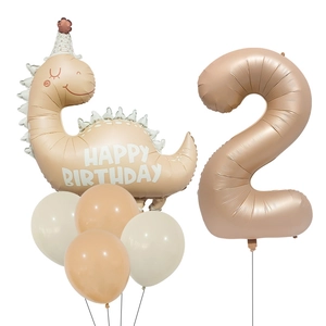Matte dinosaur balloon set with number 2 for kids birthday party photography
