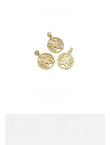 Detail of 18K gold plated MAMA pendant with star pattern and micro-inlaid stones