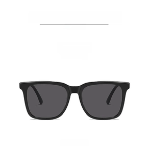 Front view of trendy oversized black square sunglasses with classic gray resin lenses