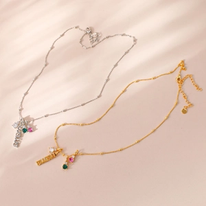 Elegant MAMA letter necklace with colorful zircon stones in gold and silver finishes