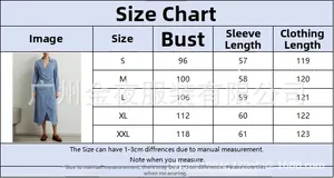 Detailed size guide table for striped long sleeve shirt dress showing bust and length