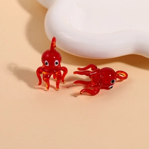 Creative handmade red glass octopus pendants for DIY jewelry making and ocean art decor