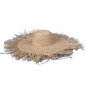 Chapeau de soleil en paille à large bord avec franges pour femme, idéal pour la plage