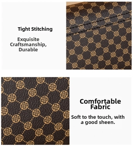 Detail of premium brown mini bag showing tight stitching and floral pattern texture