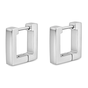 Sleek square U-shaped hoop earrings in polished silver finish stainless steel