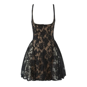 Floral Lace Mini Dress Spaghetti Strap Backless Sleeveless Sexy Party Dress With Lining For Women