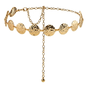 Vintage gold hammered metal disc waist chain belt for summer beach dresses and outfits