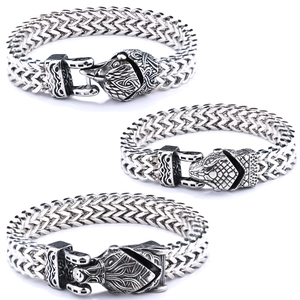 Vintage stainless steel Viking wolf and snake head braided chain bracelet for men