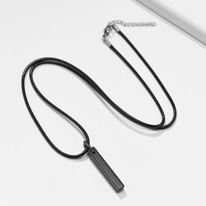 Minimalist black rectangle tungsten pendant necklace with adjustable black wax cord