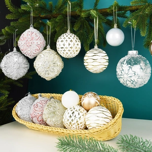 Christmas Ball Ornaments PVC Painted Hanging Decorative Baubles Holiday Tree Party Home Decor Elegant Relief Pattern