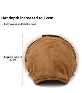 Detailed view of winter beret with 12cm depth, faux shearling lining, and ear protection
