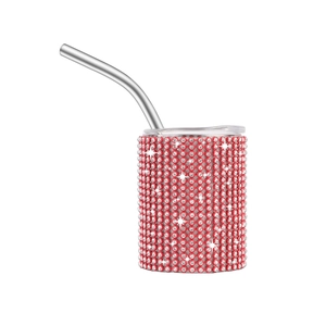 Bicchiere da 3 once in acciaio inossidabile isolato sottovuoto con strass rossi e cannuccia