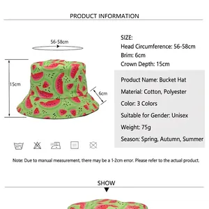 Reversible watermelon print bucket hat in green cotton blend for sun protection