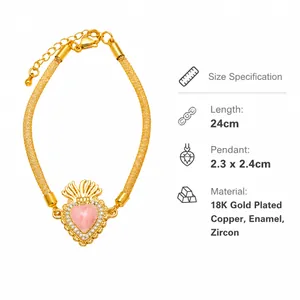 Especificaciones de tamaño para pulsera de corazón oro 18K con colgante rosa
