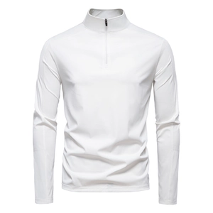 Men's UPF100+ white long sleeve sun protection shirt with half-zip and quick-dry fabric
