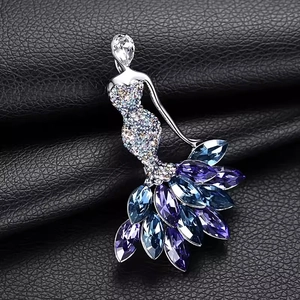 Ballerina Dancer Brooch Pin Alloy With Colorful Crystal Rhinestones For Women Elegant Suit Coat Accessory